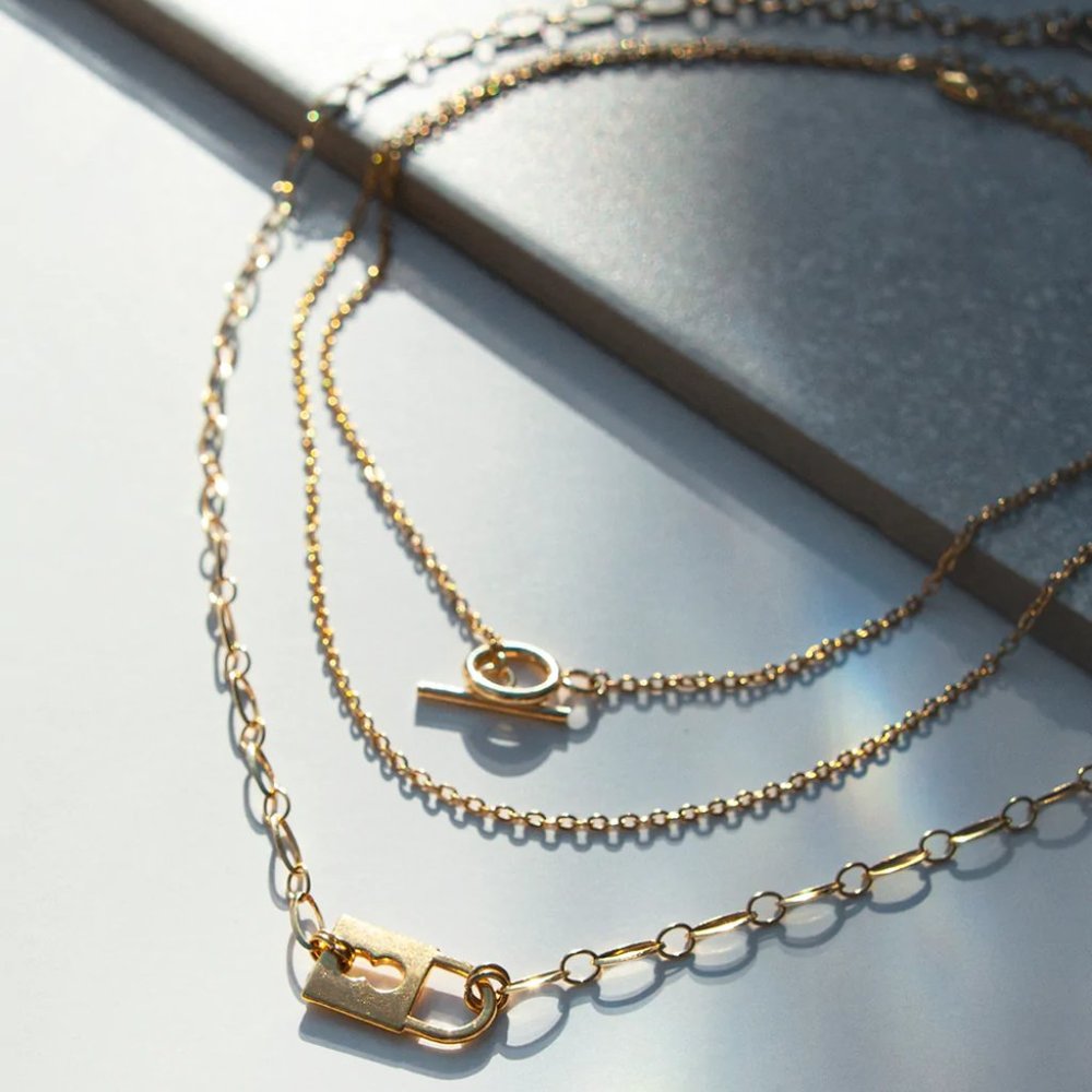 wellDunn jewelry Luck Gold Padlock Necklace Set